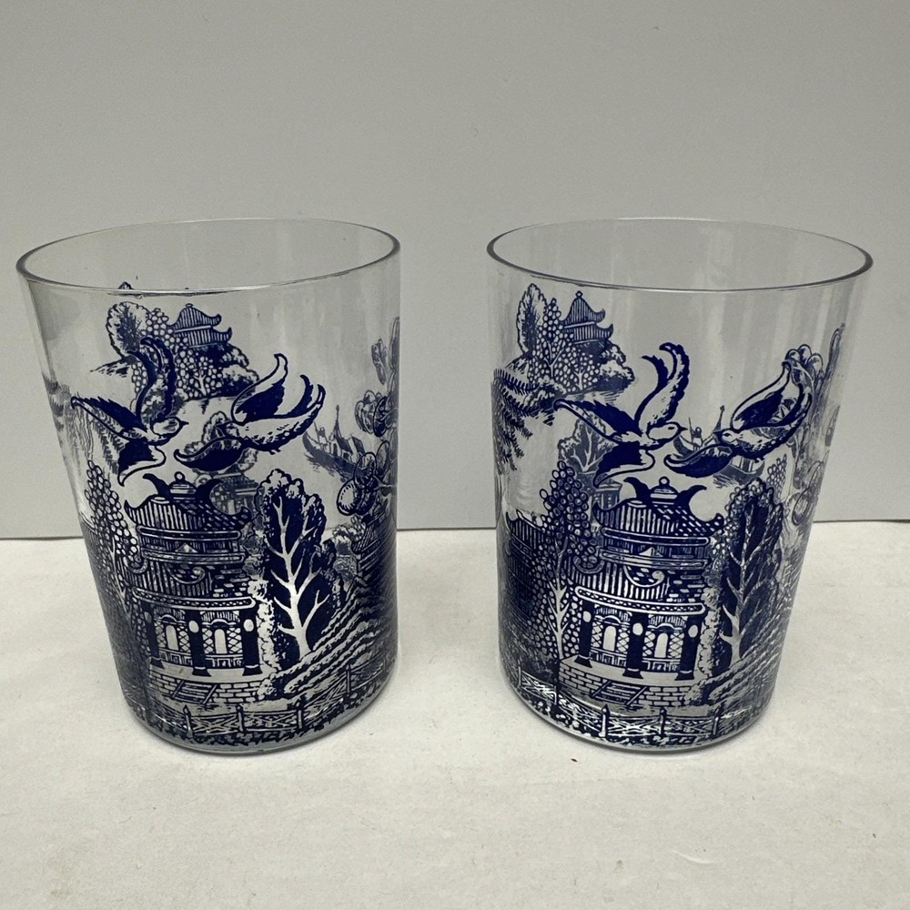 Blue Willow Drinking Glasses 3.75" Set Of 2